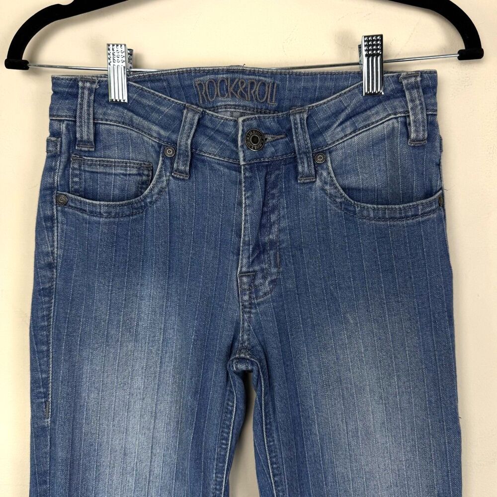 Rock & Roll Cowgirl Flare Jeans Low Mid 8" Rise | Textured Striped Y2K Style, 24 - Picture 3 of 12